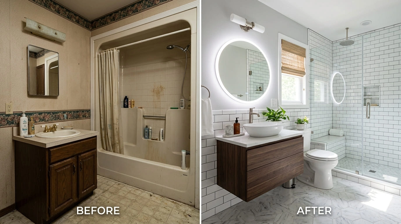 Bathroom Remodeling Before and After Results Mall Valley Plumbing Moreno Valley, CA