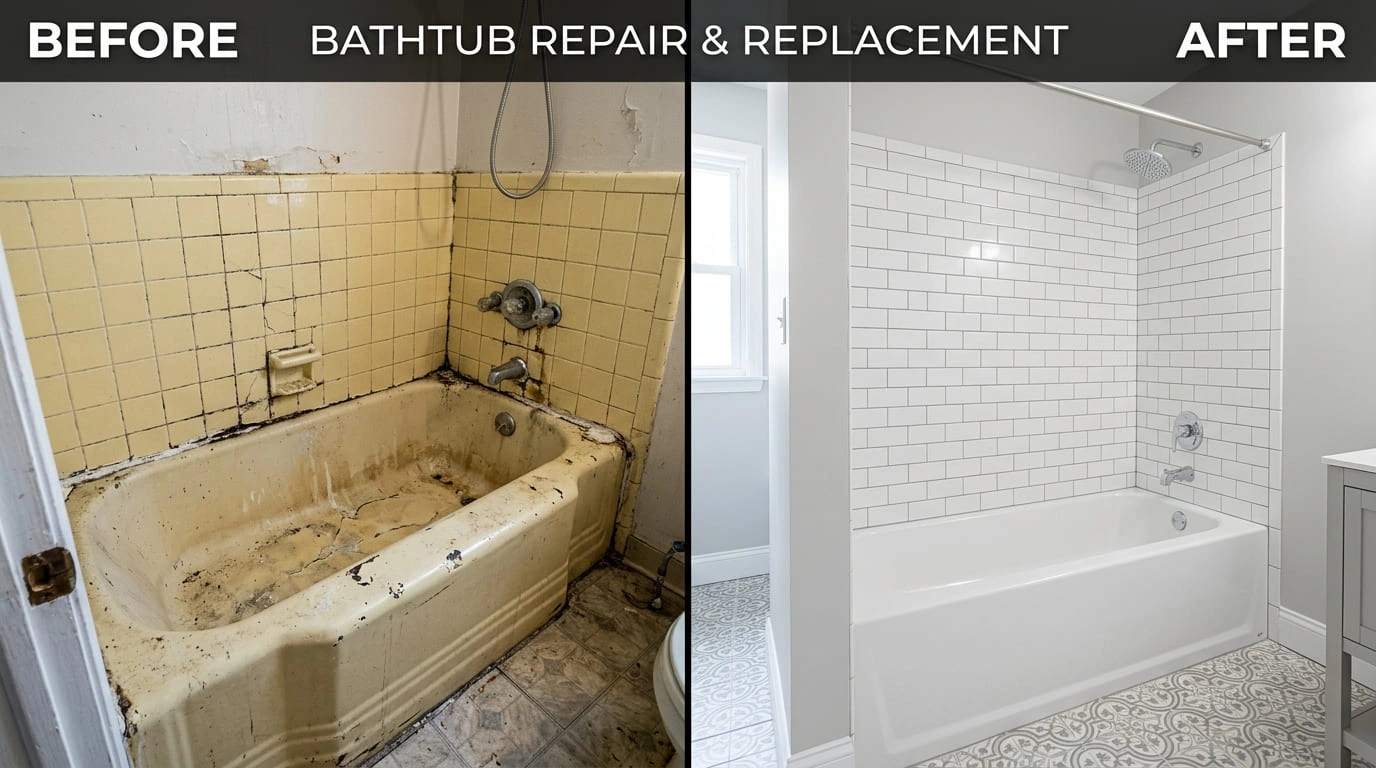 Bathtub Repair and Replacement Before and After Results Mall Valley Plumbing Moreno Valley, CA
