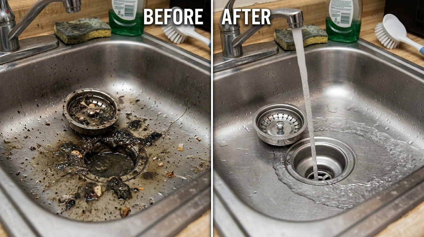 Drain cleaning service before and after Moreno Valley CA