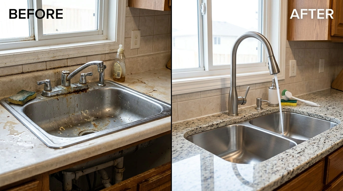 Faucets & Sinks Repair Replacement Before and After Results Mall Valley Plumbing Moreno Valley, CA