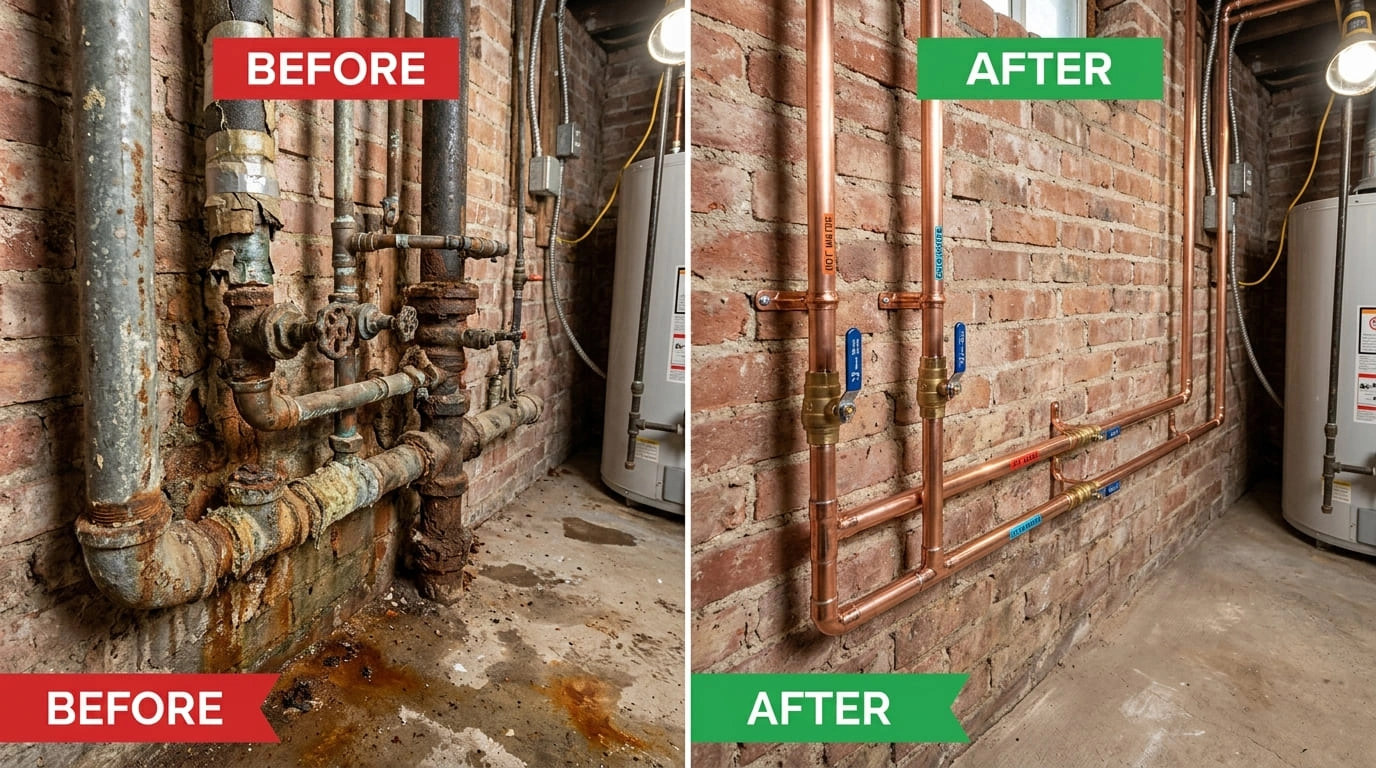 Pipe Repiping Repair and Replacement Before and After Results Mall Valley Plumbing Moreno Valley, CA