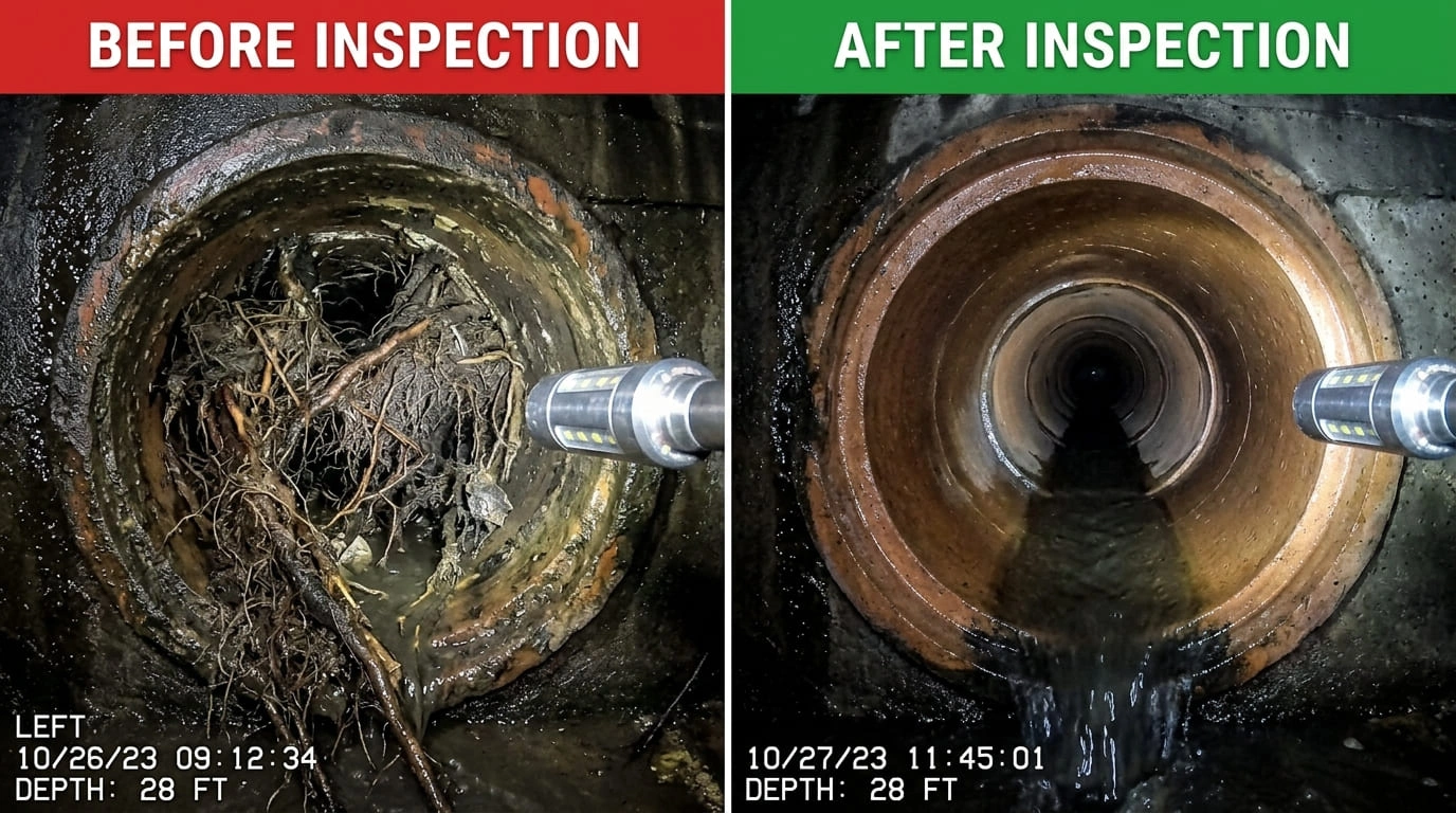 Sewer camera inspection before and after Moreno Valley CA