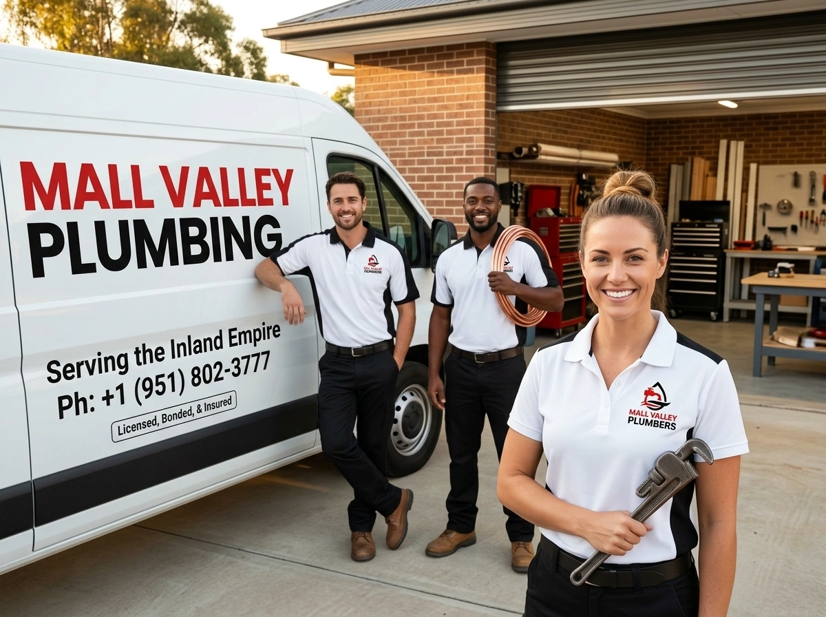 Team and service vans serving the Inland Empire Mall Valley Plumbing