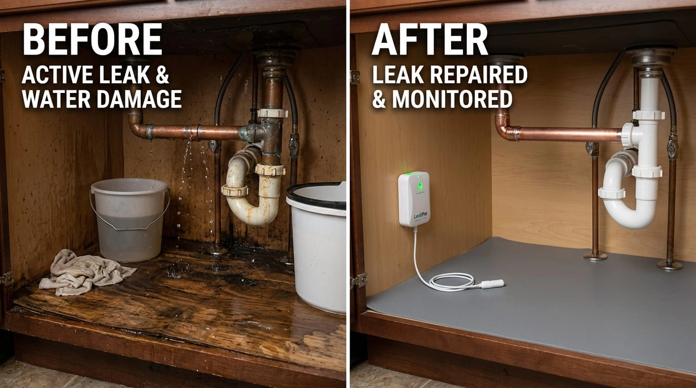Water leak repair before and after by Mall Valley Plumbing Moreno Valley CA