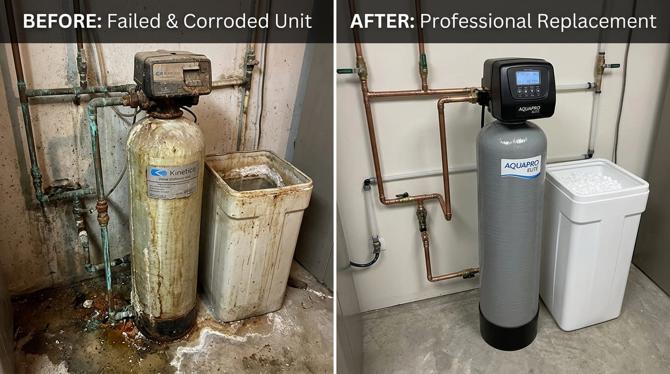 Water Softener Repair and Replacement Before and After Results Mall Valley Plumbing Moreno Valley, CA